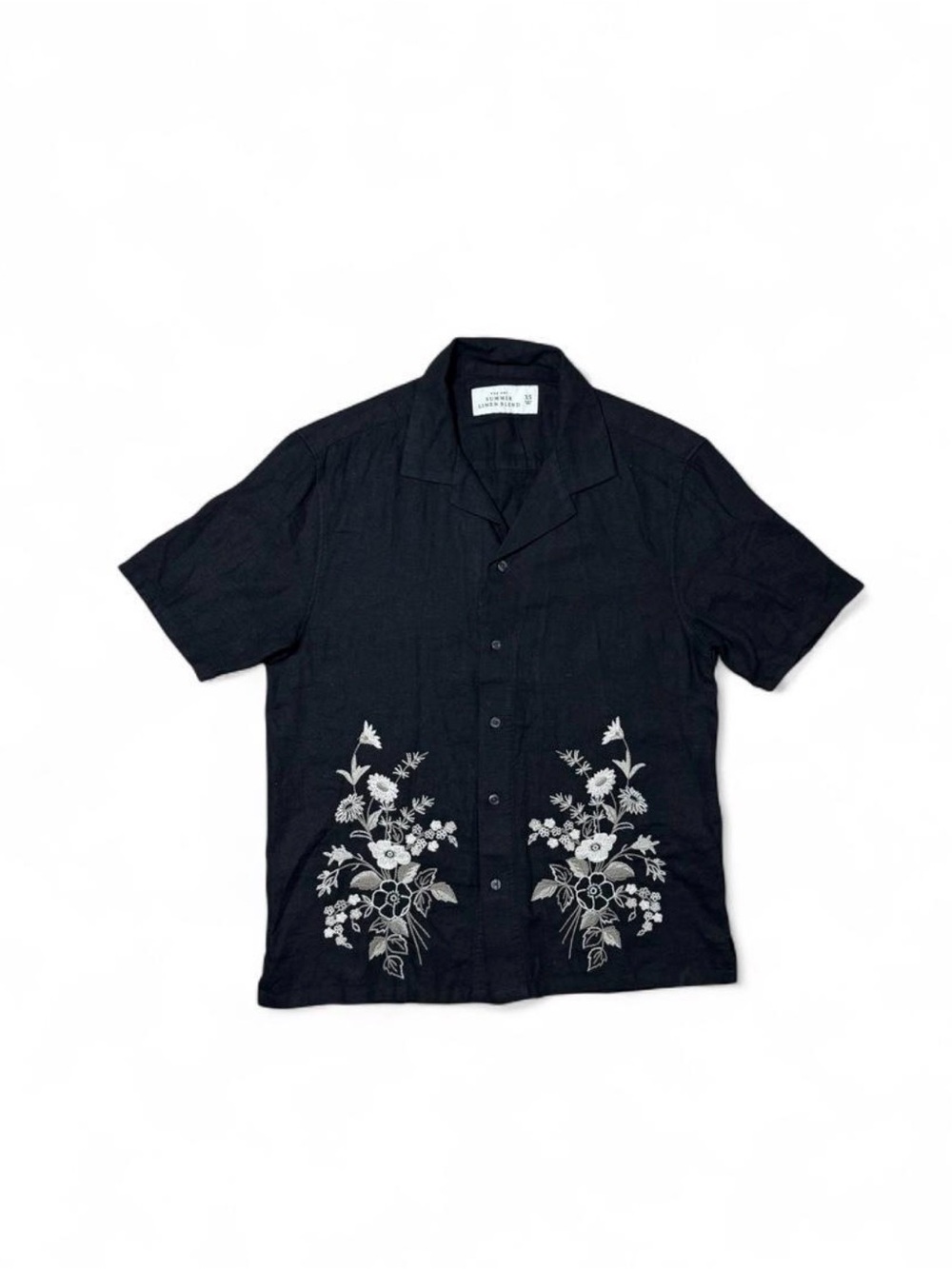 Abercrombie & Fitch Men’s XS Black Linen Blend Floral Embroidered Button Down
